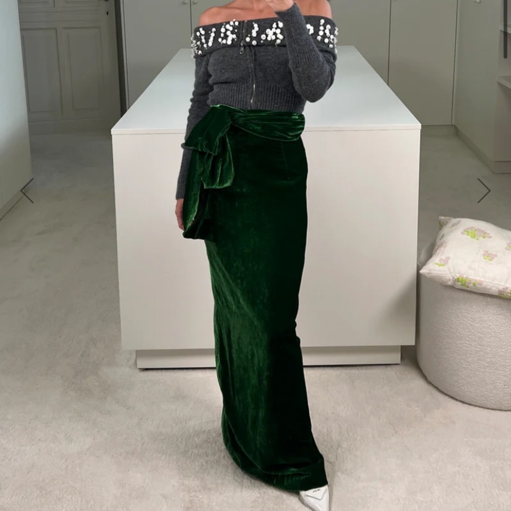 BERNADETTE - Green Velvet Skirt